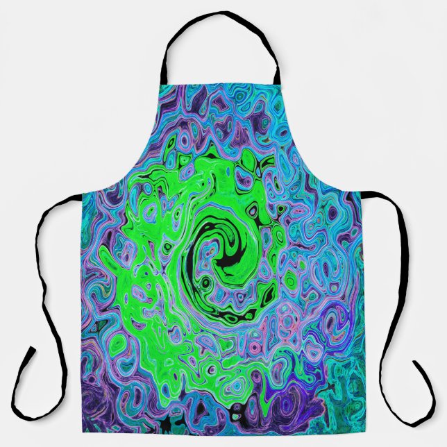 Kalkgrüner Groovy Abstrakt Retro Liquid Swirl Schürze (Vorderseite)