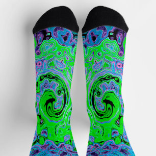 Kalkgrüner Groovy Abstrakt Retro Liquid Swirl Socken