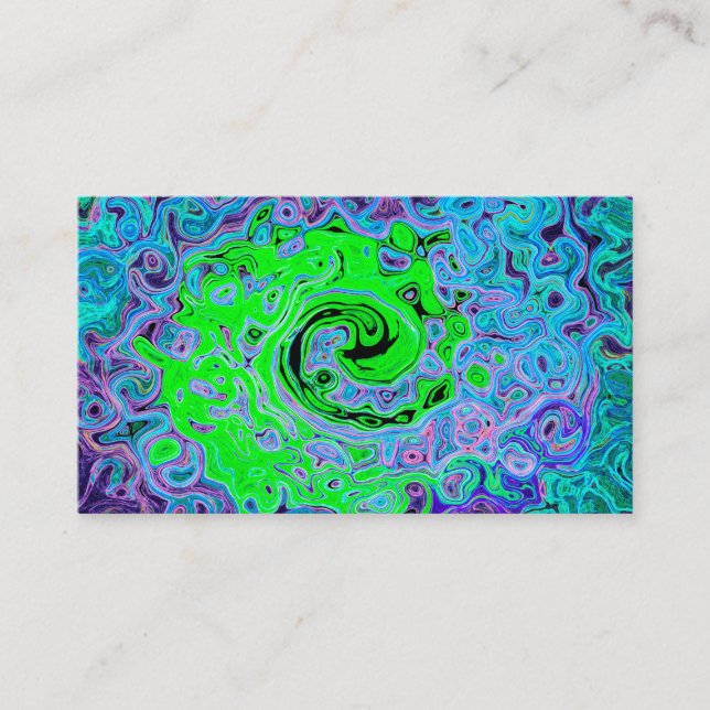 Kalkgrüner Groovy Abstrakt Retro Liquid Swirl Visitenkarte (Vorderseite)