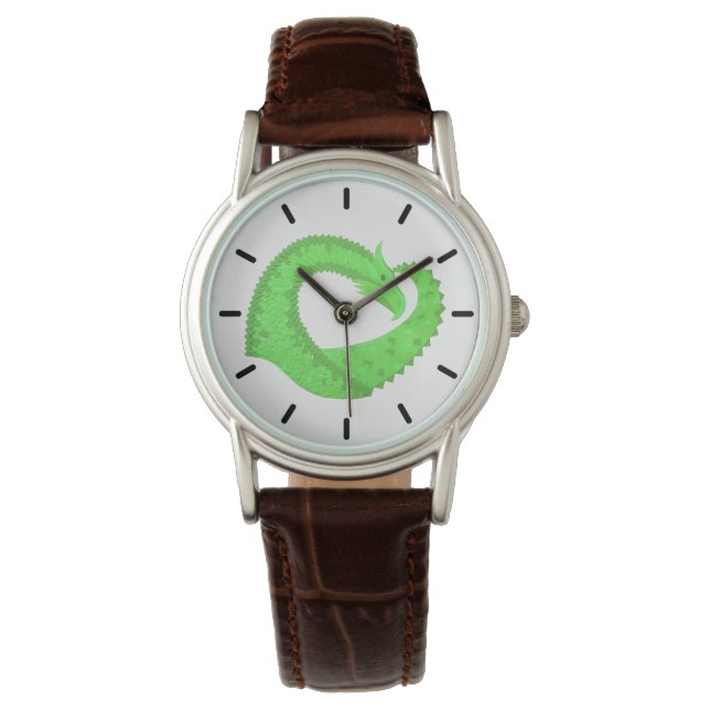 Kalkgrüner Herzdrache auf Weiß Armbanduhr (Vorderseite)