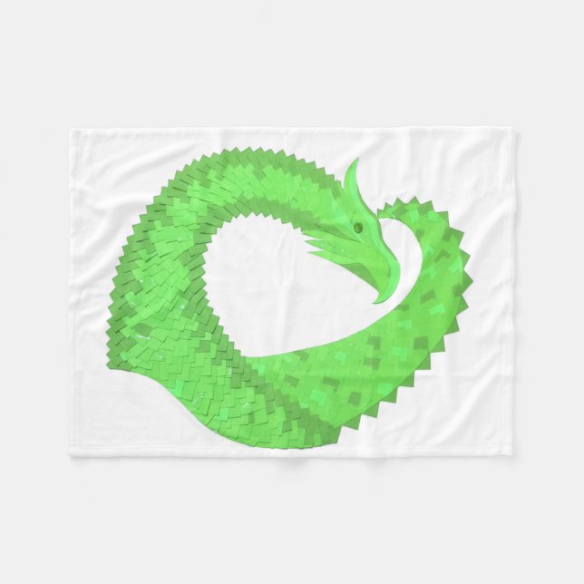Kalkgrüner Herzdrache auf Weiß Fleecedecke (Vorderseite (Horizontal))