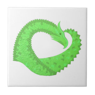 Kalkgrüner Herzdrache auf Weiß Fliese