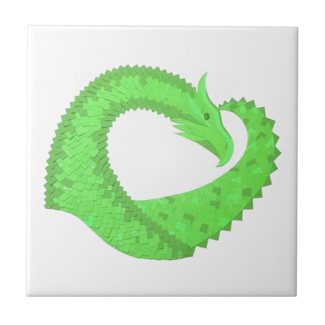 Kalkgrüner Herzdrache auf Weiß Fliese (Vorderseite)
