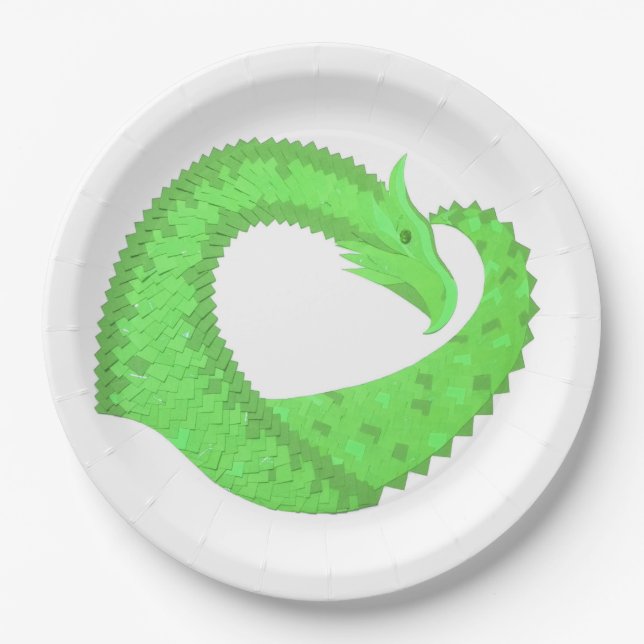 Kalkgrüner Herzdrache auf Weiß Pappteller (Vorderseite)