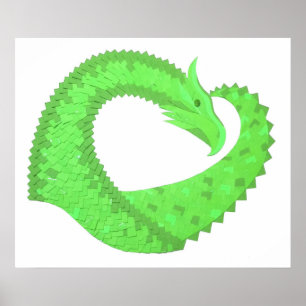 Kalkgrüner Herzdrache auf Weiß Poster