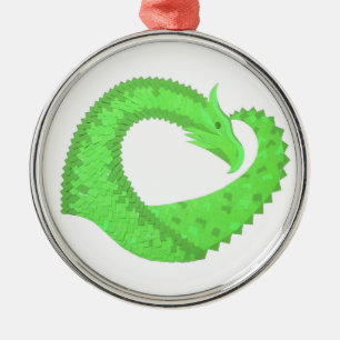Kalkgrüner Herzdrache auf Weiß Silbernes Ornament