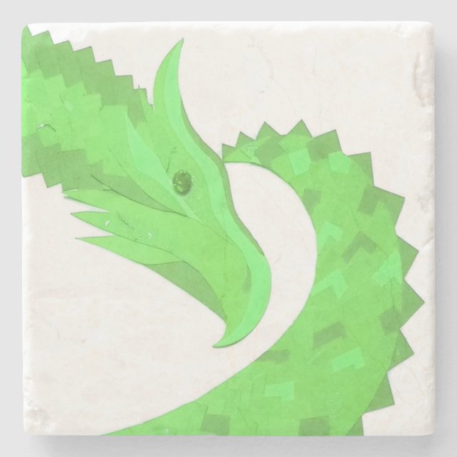 Kalkgrüner Herzdrache auf Weiß Steinuntersetzer (Vorderseite)