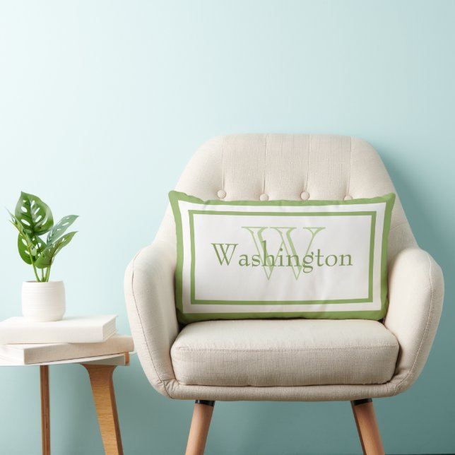 Kalkkissen Grün/Weiß Monogramm Name Keepake Pilze Lendenkissen (Stuhl )