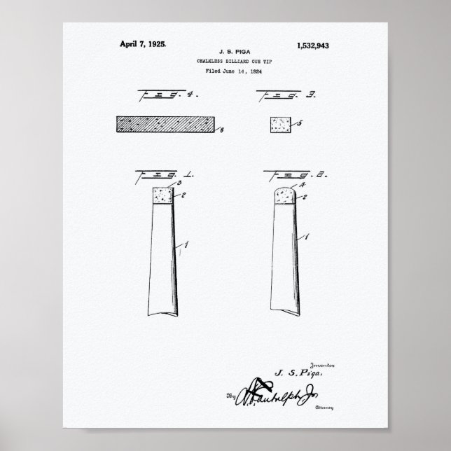 Kalklose Billardqueue Spitze 1925 - Weißes Papier Poster (Vorne)