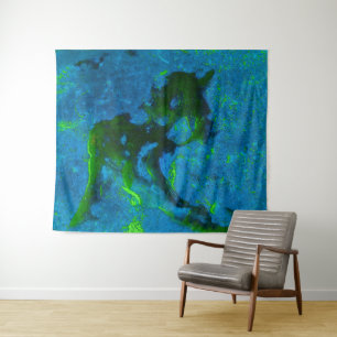 Kalkstein Abstrakt in Grüntönen und Aqua-Blues Wandteppich