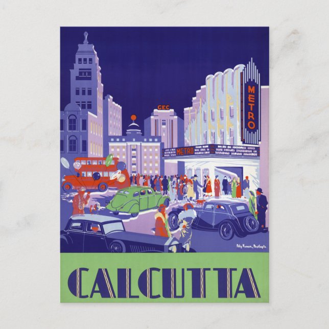 Kalkutta Vintage Reiseplakat - Wiederherstellung Postkarte (Vorderseite)