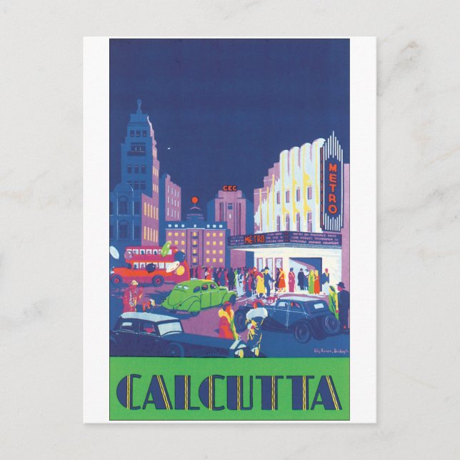 Kalkutta Vintage Travel Poster Postkarte (Vorderseite)