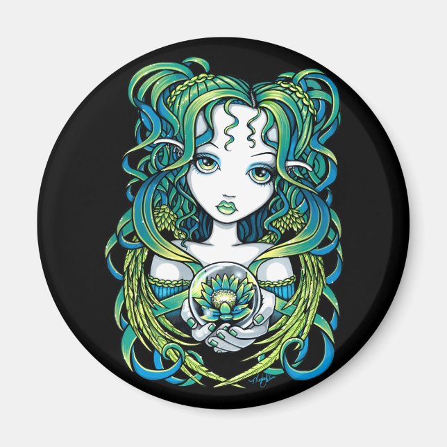 "Kallan" Green Lotus Water Angel Magnet (Vorne)