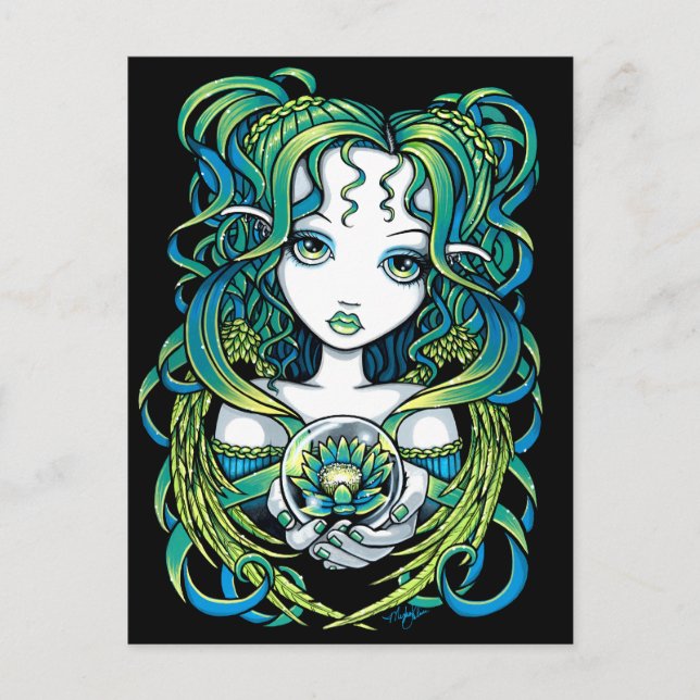 "Kallan" Green Lotus Water Angel Postkarte (Vorderseite)