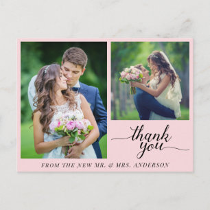 Kalligrafie 3 Fotos Hochzeit Danke, Pink Postkarte