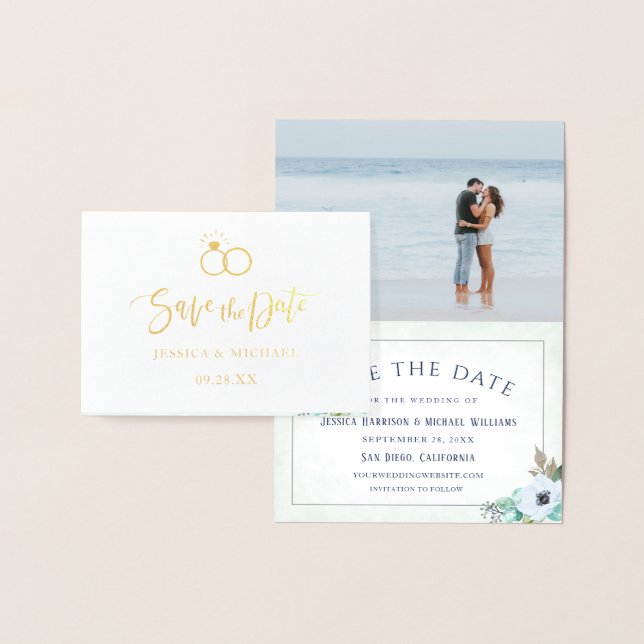 Kalligrafie Anemone Blume Foto Save the Date Folienkarte (Anzeige)