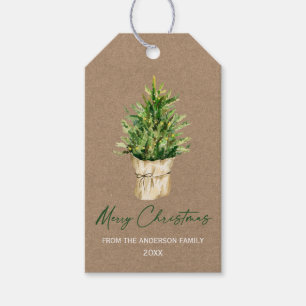 Kalligrafie Aquarellbaum Kraft Minimalistisch Geschenkanhänger