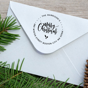 Kalligrafie-Beschriftung Frohe Weihnachten Adresse Gummistempel