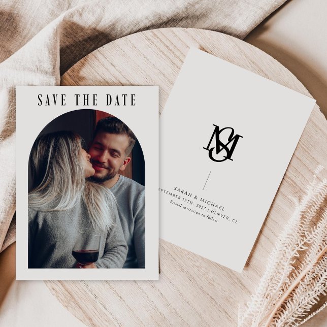 Kalligrafie Boho Bogen Foto Hochzeitsmonogramm Save The Date (Von Creator hochgeladen)