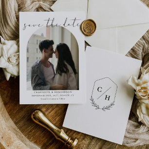 Kalligrafie Boho Torbogen Foto Hochzeitsmonogramm Save The Date