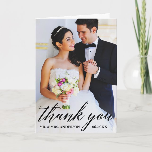 Kalligrafie Brautgroom Hochzeitssache Foto Falten Dankeskarte (Vorderseite)