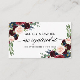 Kalligrafie Burgundy Blue Floral Wedding Registry Begleitkarte