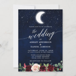Kalligrafie Celestial Wedding Moon Stars Floral Einladung