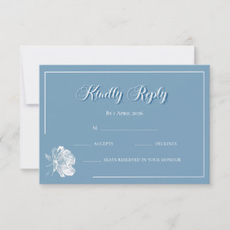 Kalligrafie Dusty Blue Weiße Florale Hochzeits RSV Mitteilungskarte