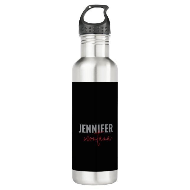 Kalligrafie Elegant Schlicht Name hinzufügen Edelstahlflasche (Vorderseite)