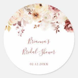 Kalligrafie Elegante Florale Hochzeitsdusche Favor Runder Aufkleber