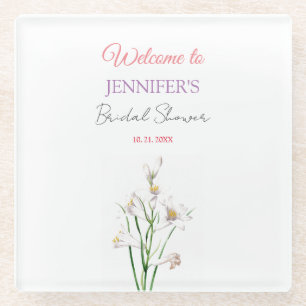 Kalligrafie Elegante Florale Willkommens-Brautpart Glasuntersetzer