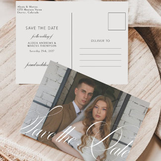 Kalligrafie Elegante Horizontale Hochzeitsfoto Save The Date