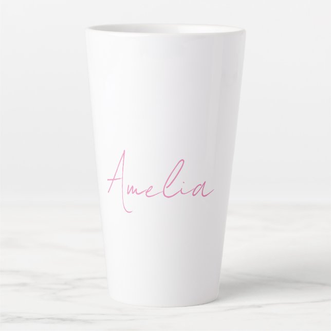 Kalligrafie Eleganter Rosa Weißer Individuelle Nam Milchtasse (Vorderseite)