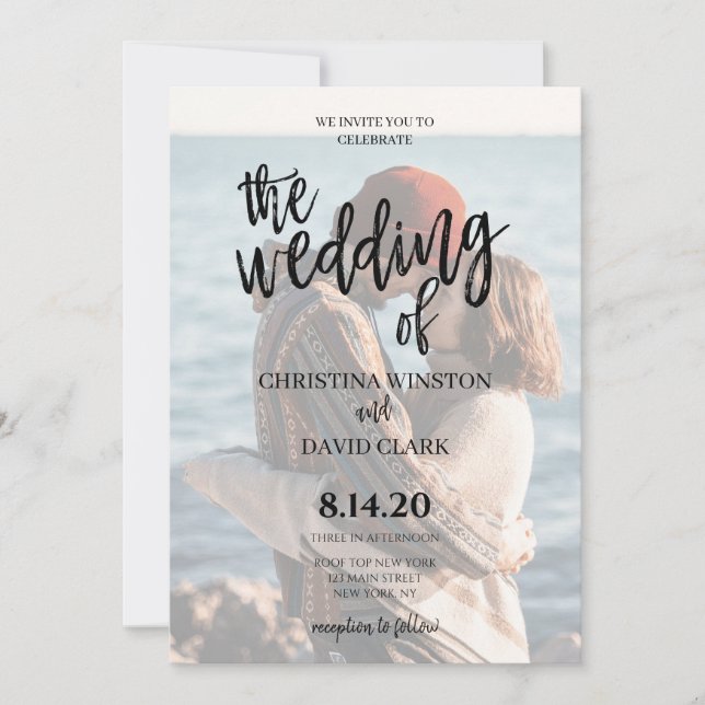 Kalligrafie Elegantes Foto Hochzeit von Einladung (Vorderseite)
