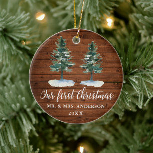 Kalligrafie Erste Weihnachtsfeier Rustikales Holz Keramik Ornament