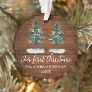 Kalligrafie Erste Weihnachtsfeier Rustikales Holz Ornament