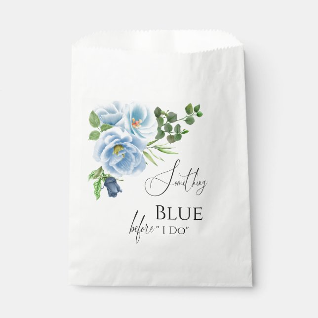 Kalligrafie Etwas Blue Floral Brautparty Geschenktütchen (Vorderseite)