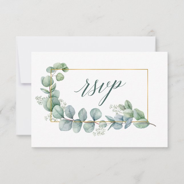 Kalligrafie Eukalyptus Gold Grüne Hochzeit RSVP Karte (Vorderseite)