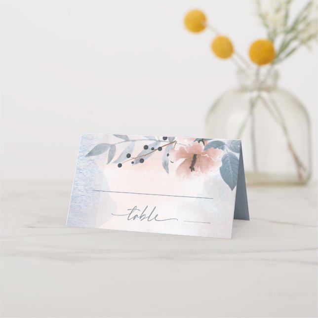Kalligrafie Floral Monogramm Dusty Blue ID771 Platzkarte (Vorderseite)