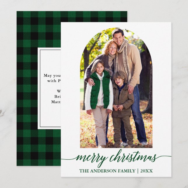 Kalligrafie Foto Arch Green Kariert Weihnachten (Vorne/Hinten)