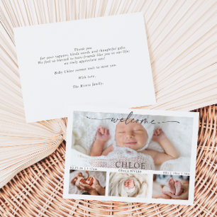Kalligrafie-Foto-Collage-Baby-Ankündigungskarte Einladung