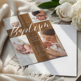 Kalligrafie Foto Collage Baby Taufe Holzkreuz Einladung