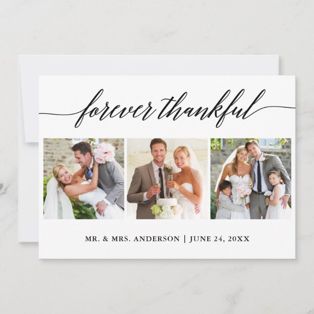 Kalligrafie für immer Dankbare Hochzeit 3 Foto Dankeskarte (Vorderseite)