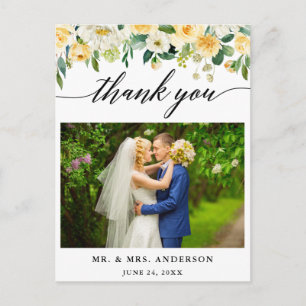 Kalligrafie Gelbe Blumen Hochzeit Foto Danke Postkarte