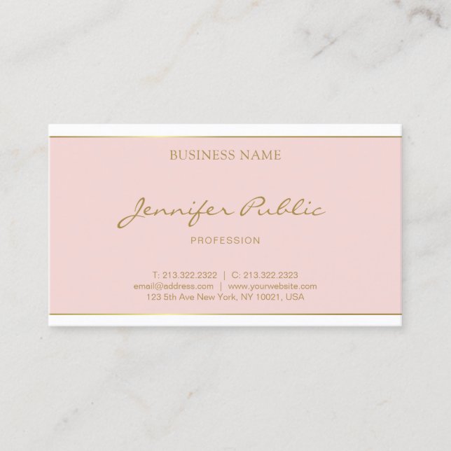 Kalligrafie Gold Name Script Rosa Elegant Visitenkarte (Vorderseite)
