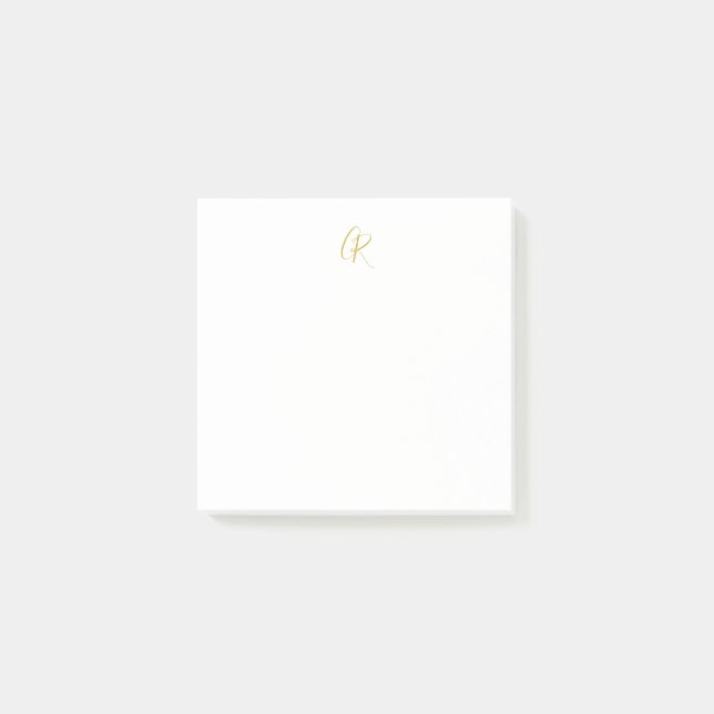 Kalligrafie Goldfarbene Monogramm Moderne Minimali Post-it Klebezettel (Vorderseite)