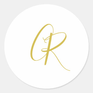 Kalligrafie Goldfarbene Monogramm Moderne Minimali Runder Aufkleber