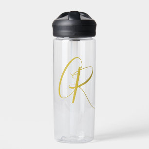 Kalligrafie Goldfarbene Monogramm Moderne Minimali Trinkflasche