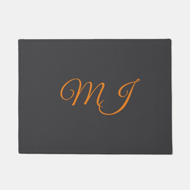 Kalligrafie grau orange Monogramm Name Anfangsbuch Fußmatte (Vorderseite)