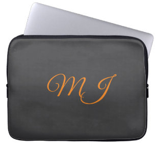 Kalligrafie grau orange Monogramm Name Anfangsbuch Laptopschutzhülle